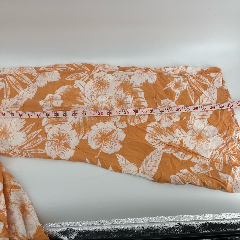 Roxy High-waist Orange & White Floral Wide Leg Flowy Hawaiian Pants Size Large - Picture 11 of 12